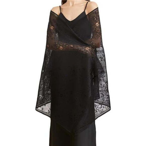 Women’s Floral Lace Shawls Wraps Black2 - Picture 3 of 6
